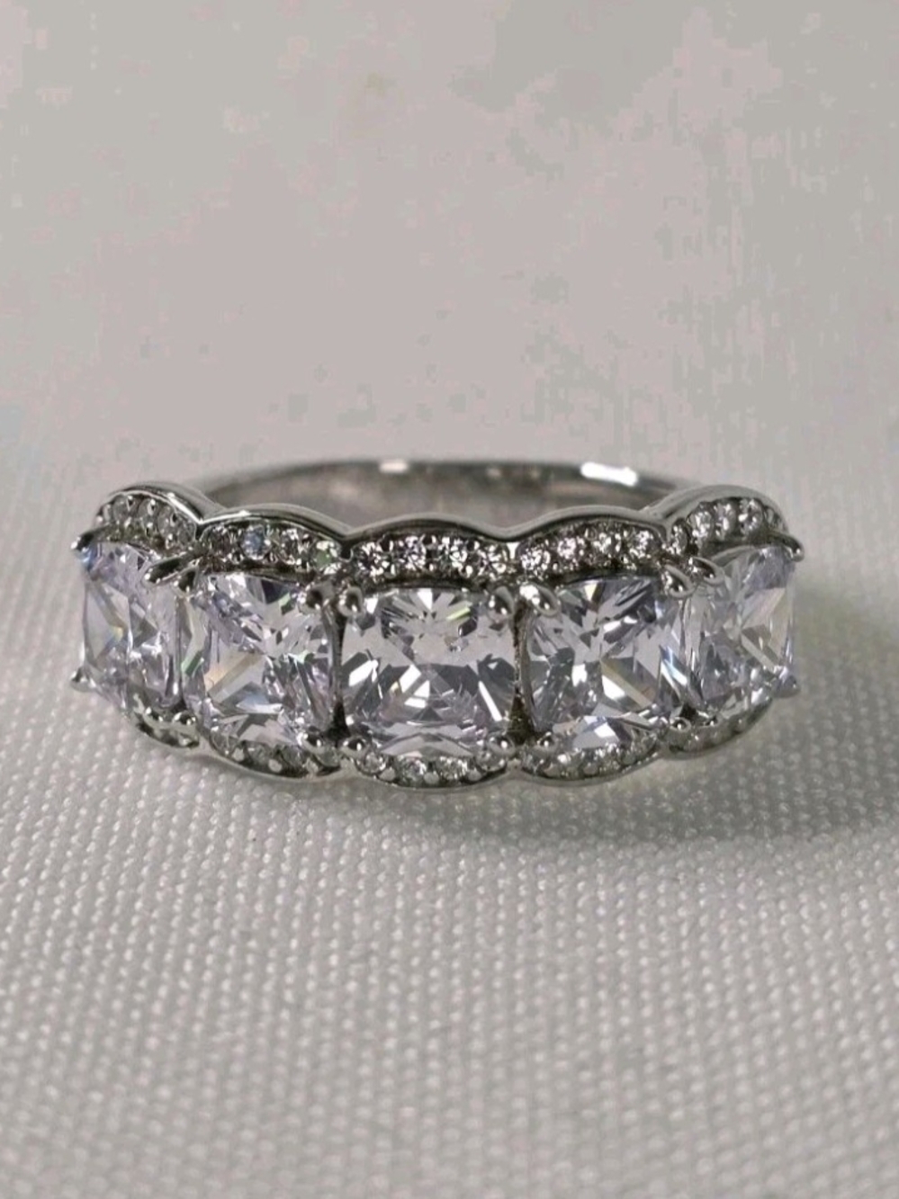 Italo 5 Stone White Sapphire Ring 925 Sterling Silver Size 6.5 New in Box